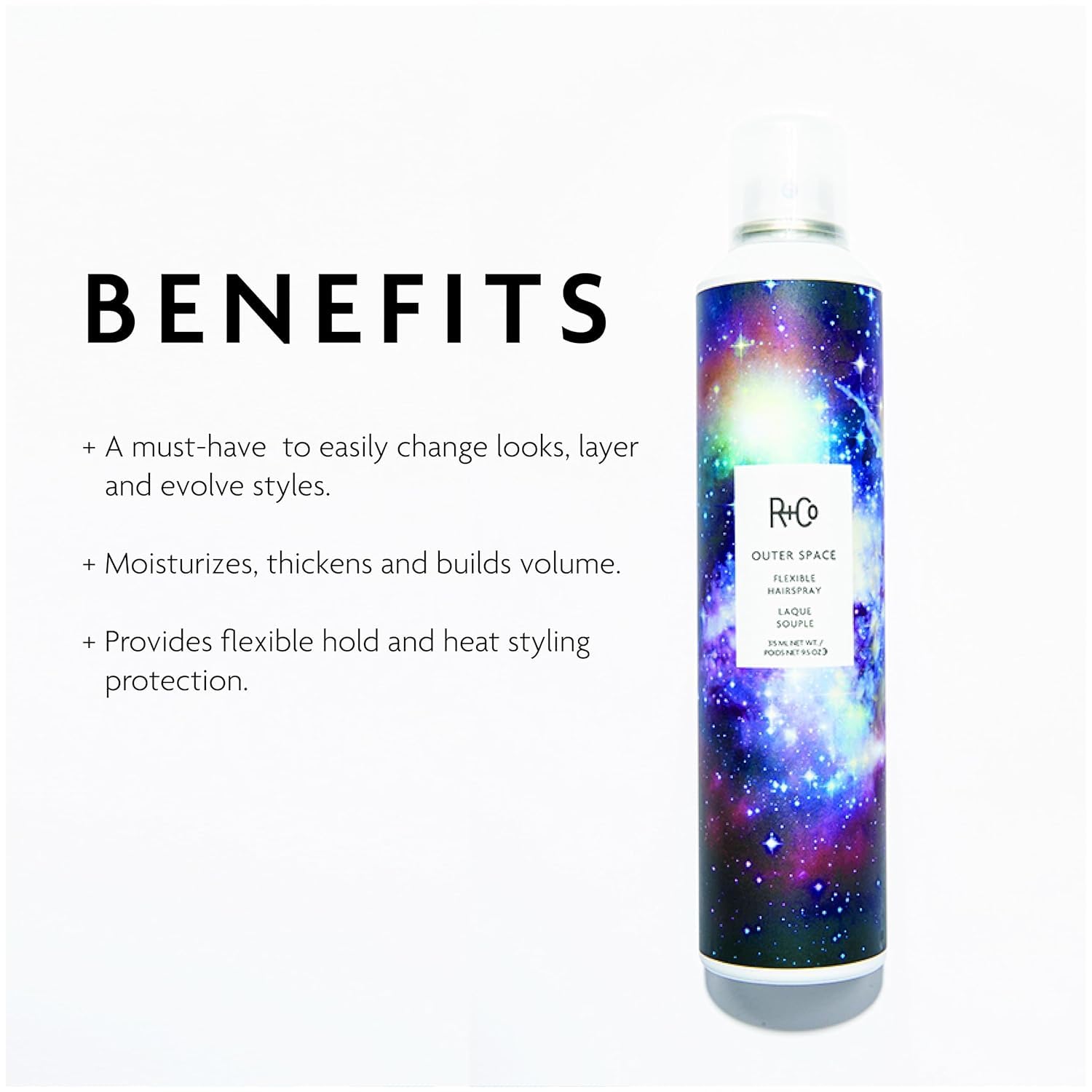 R+Co Outer Space Spray aperçu avant apres et volume discret