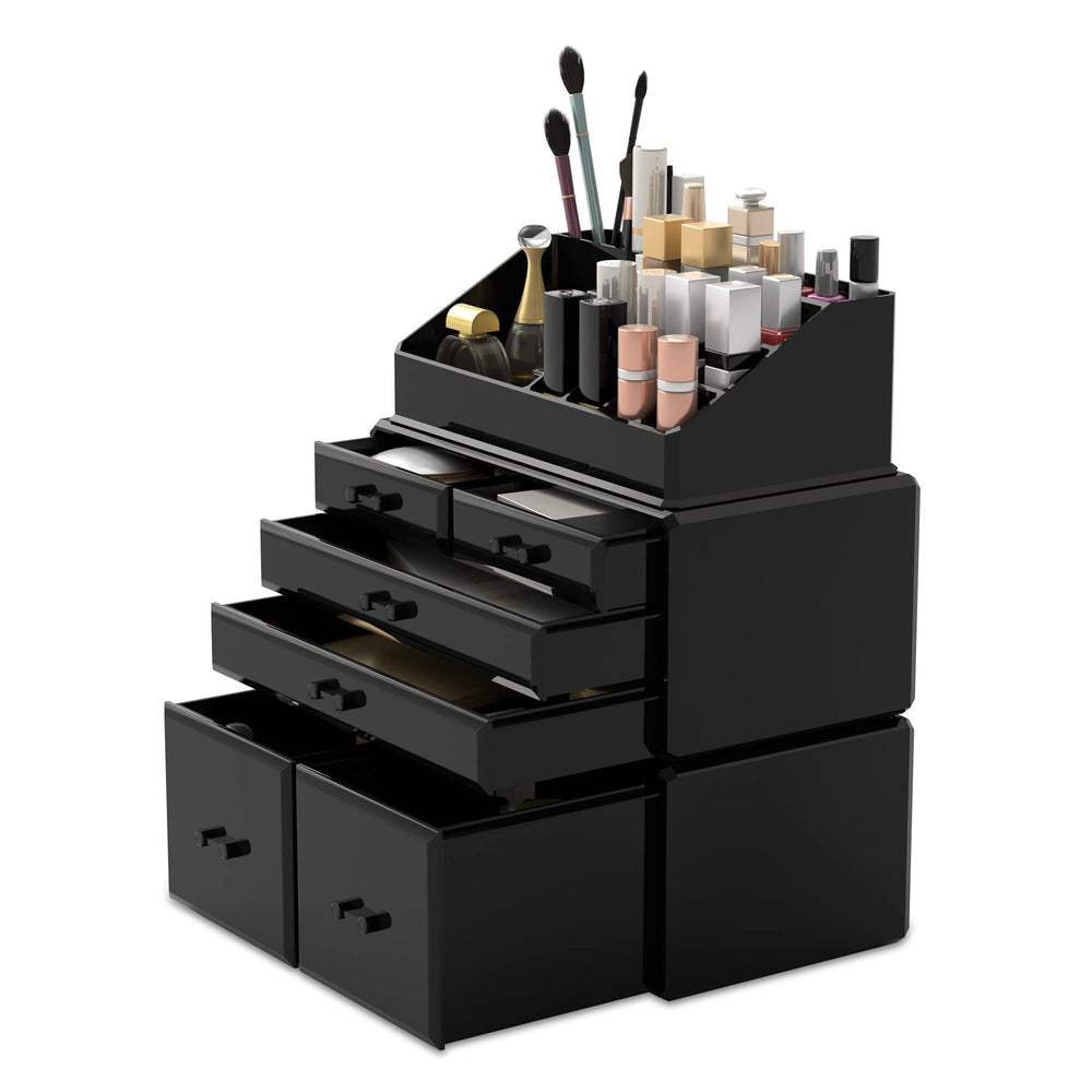 READAEER organizador de maquillaje de 3 piezas con 6 cajones negros para orden