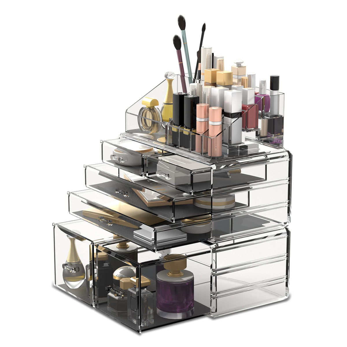 READAEER organizador de maquillaje 3 piezas transparente, facilita ver y tomar productos.