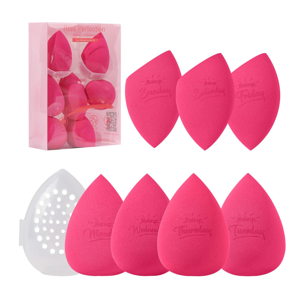 Real Perfection esponjas de maquillaje 7 piezas en rosa intenso, acabado suave