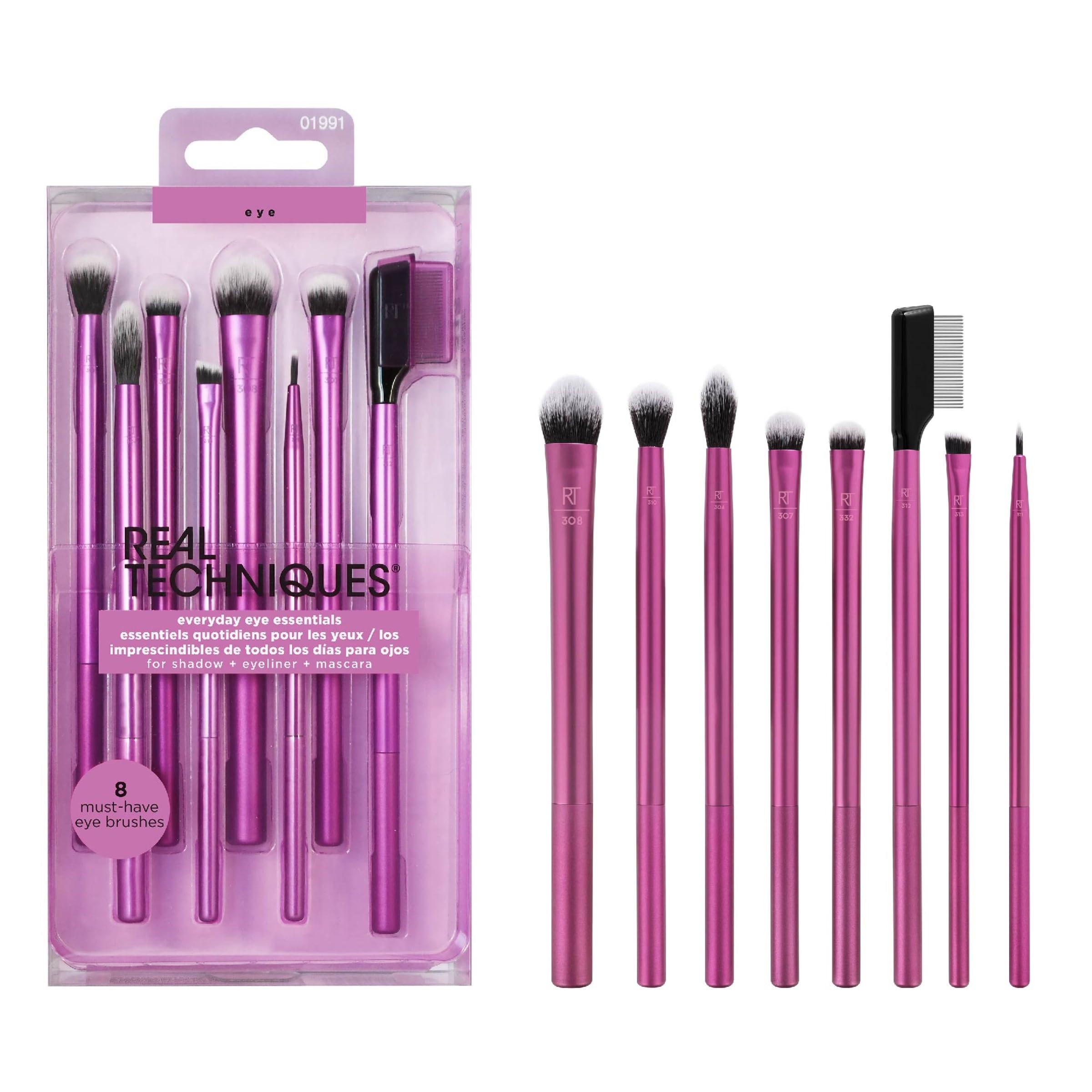 Real Techniques, conjunto de 8 brochas para ojos, ideal para difuminado suave.