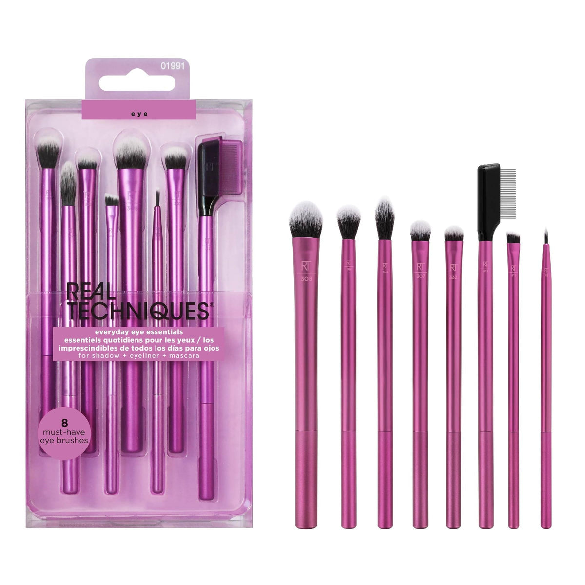 Real Techniques, conjunto de 8 brochas para ojos, ideal para difuminado suave.