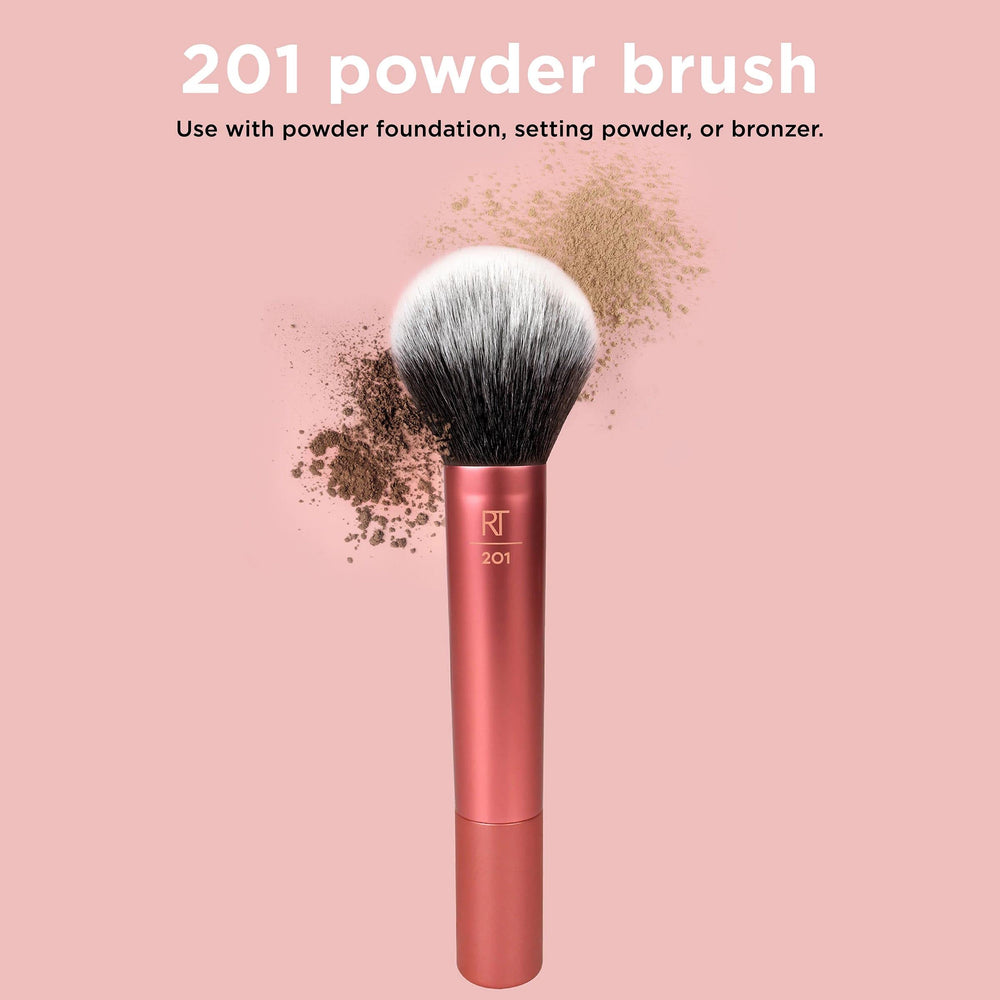Real Techniques Ultra Plush Pincel Polvos Acabado Mate para un look natural.