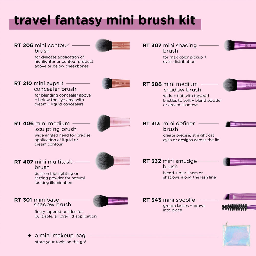 Real Techniques Travel Fantasy Mini: brocha contorno para definición suave y natural.