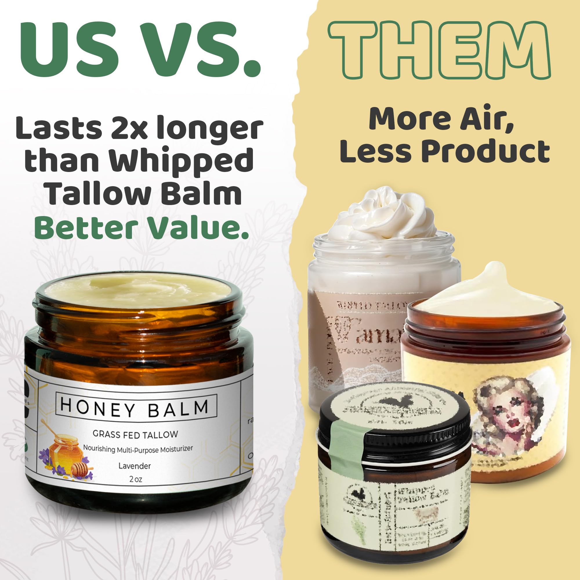 Really Good Blends Tallow Honey Balm texture close-up; rich and creamy for easy application.