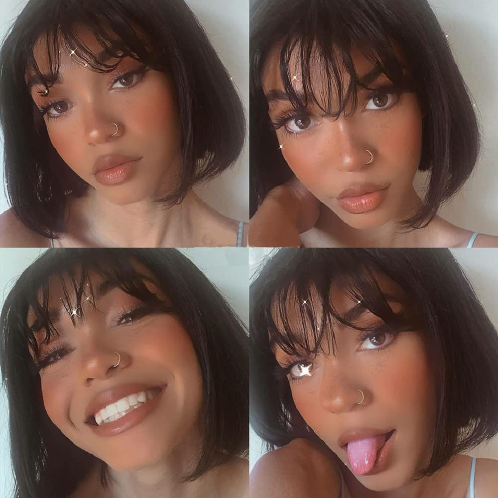 Rebasar bob corto cabello humano admite tintes y rizos suaves.