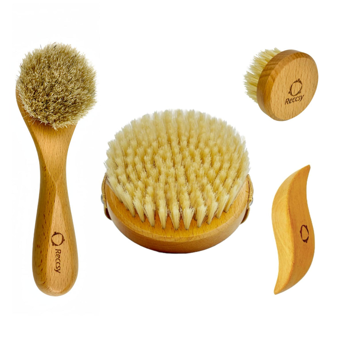 Reccsy 4 cepillos secos para el cuerpo, exfoliación suave y estimulación de la circulación.
