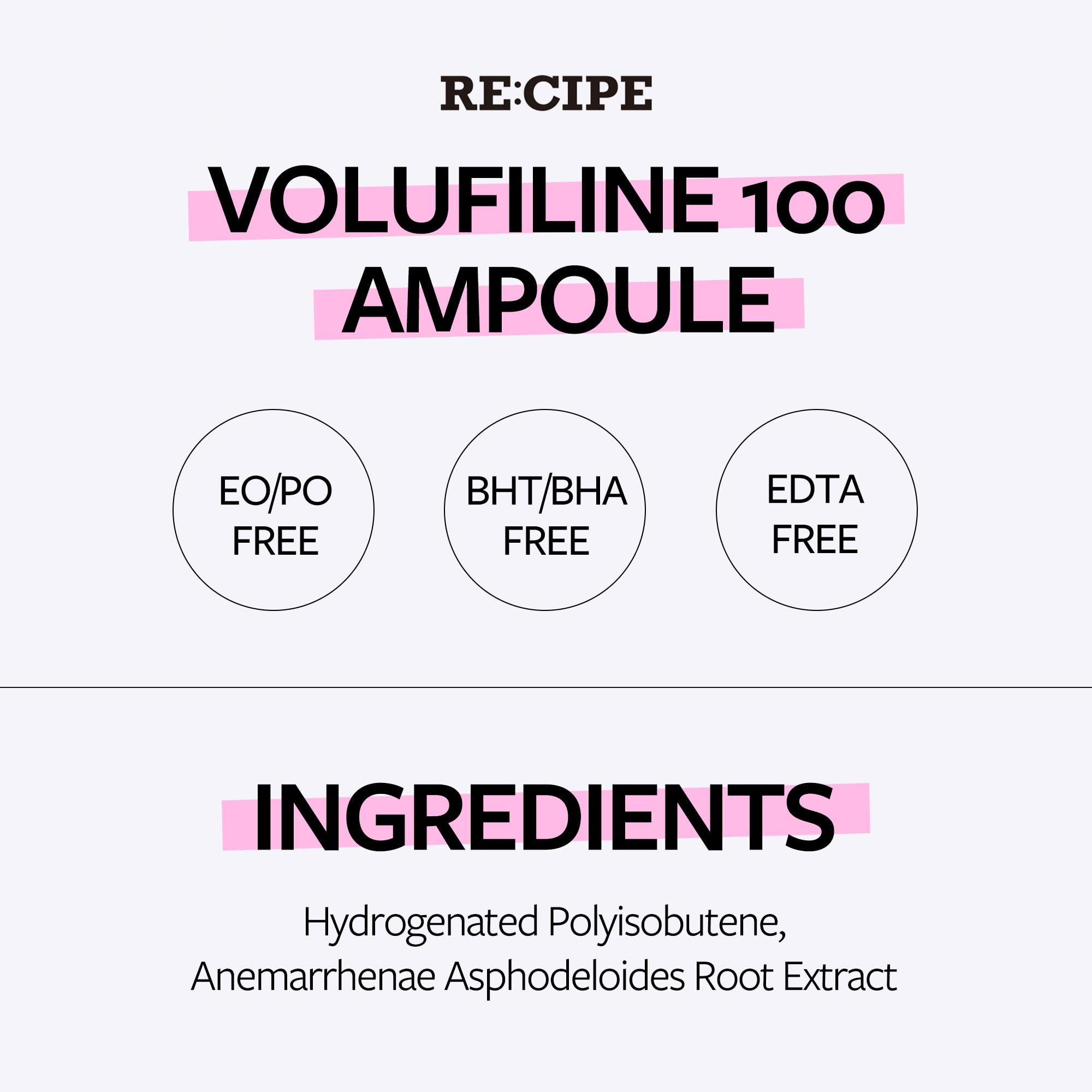 RE:CIPE Volufiline acabado suave y absorción rápida en la piel.