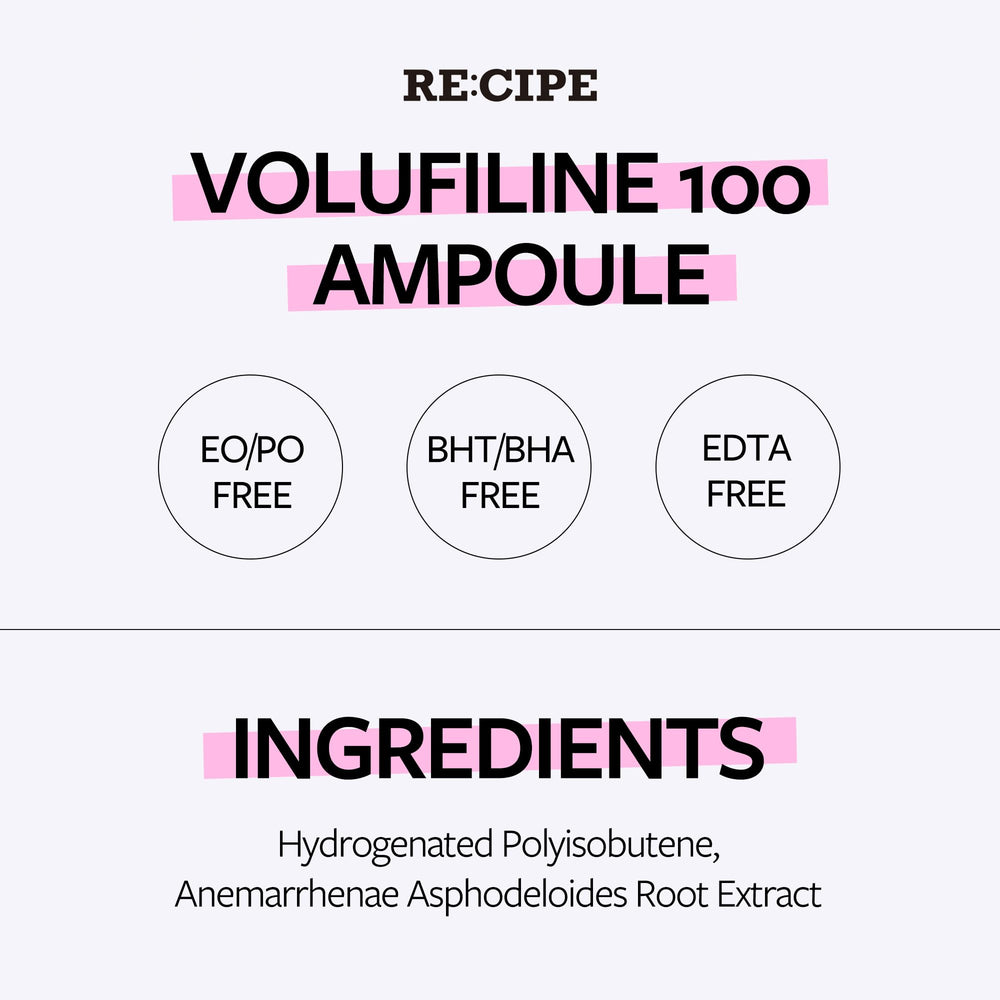 RE:CIPE Volufiline acabado suave y absorción rápida en la piel.