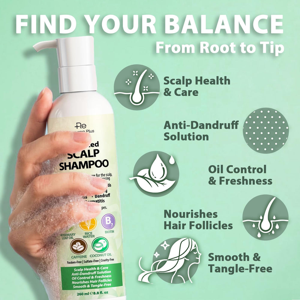 Recuren Plus espuma suave en cabello, limpieza profunda sin irritación.