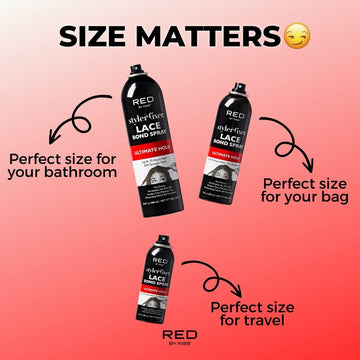Tres tamaños disponibles para Red by Kiss Lace Bond Spray.
