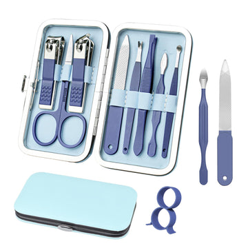 Conjunto de manicura 8 en 1 de RedFlow en azul, ideal para viajes.