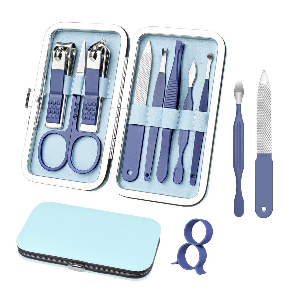 Conjunto de manicura 8 en 1 de RedFlow en azul, ideal para viajes.