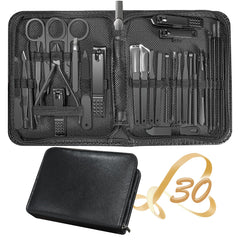 RedFlow set manicura 30 en 1 en caja de cuero negro para viaje