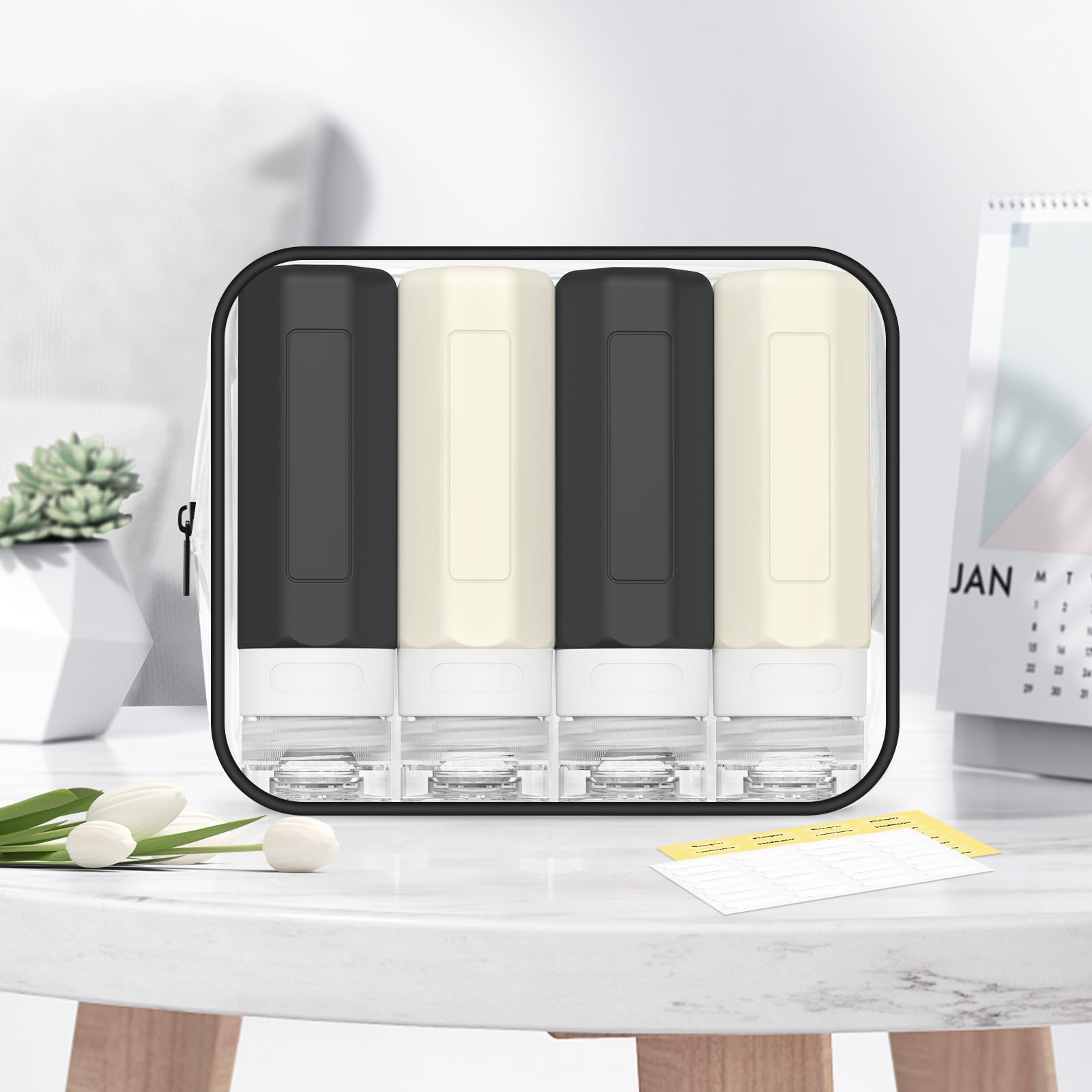 Bolsa transparente TSA con botellas Redfly para viaje ordenado