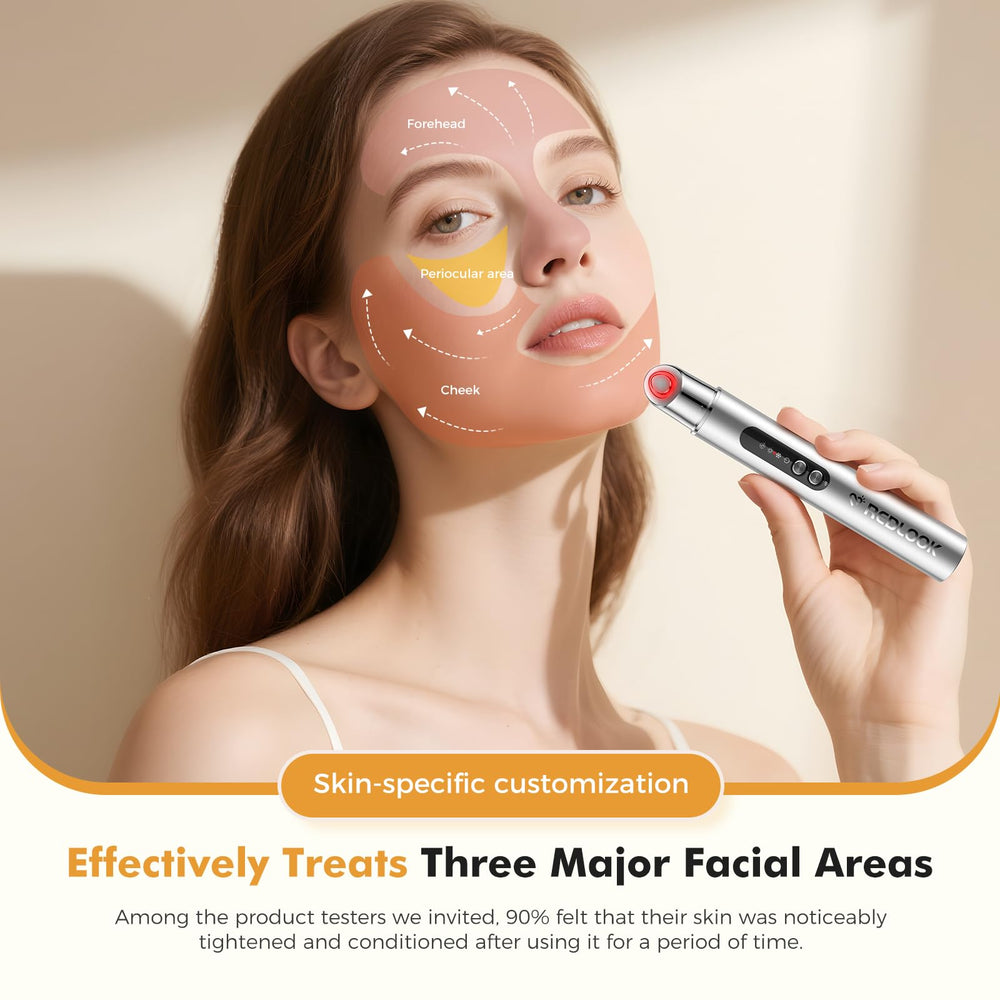La cabeza suave de REDLOOK cuida la piel sensible del contorno ocular.