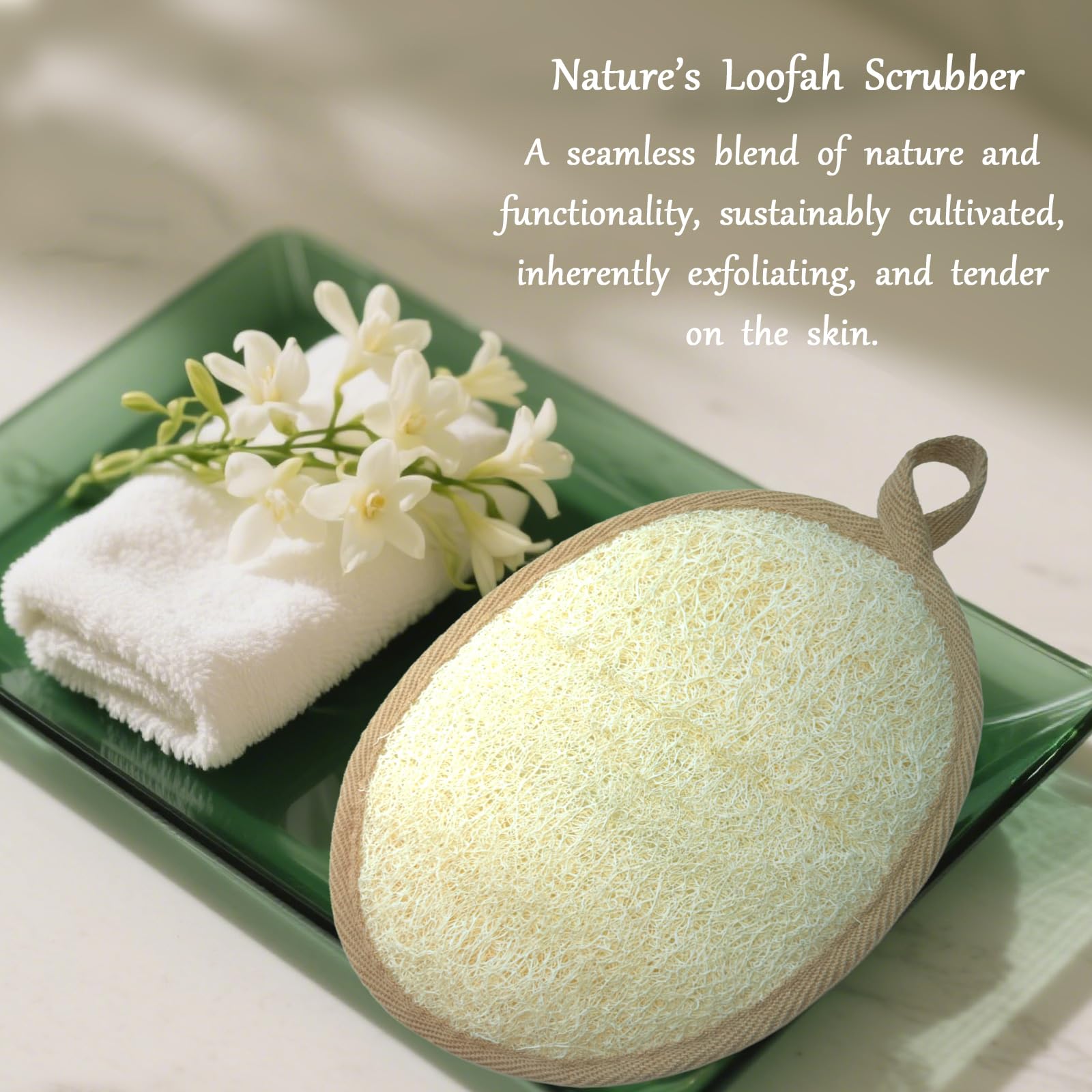 ReedChaCha lufa con tira de mano y lado exfoliante suave.