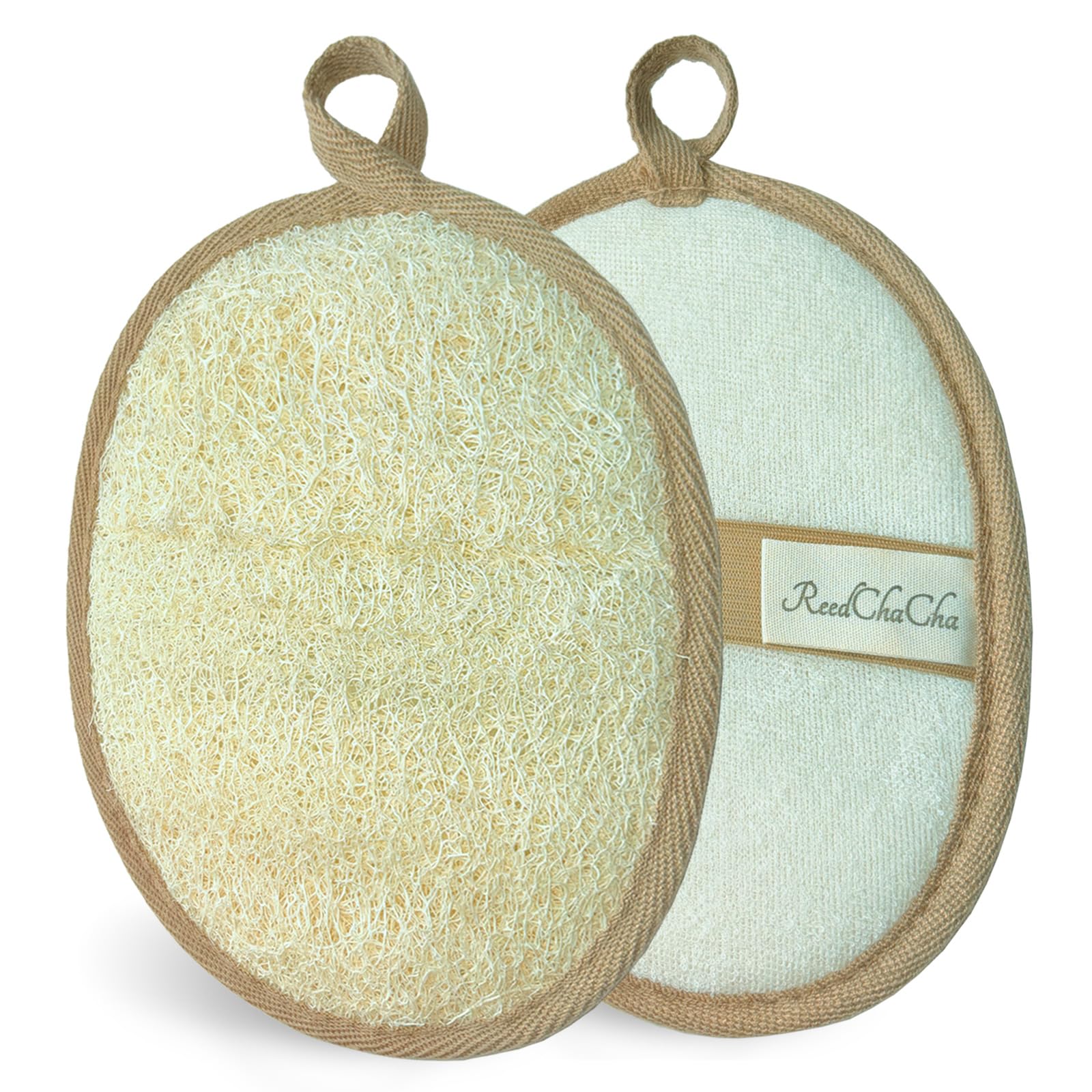 ReedChaCha lufa natural para cuerpo, vista frontal, exfoliación suave sin plástico.