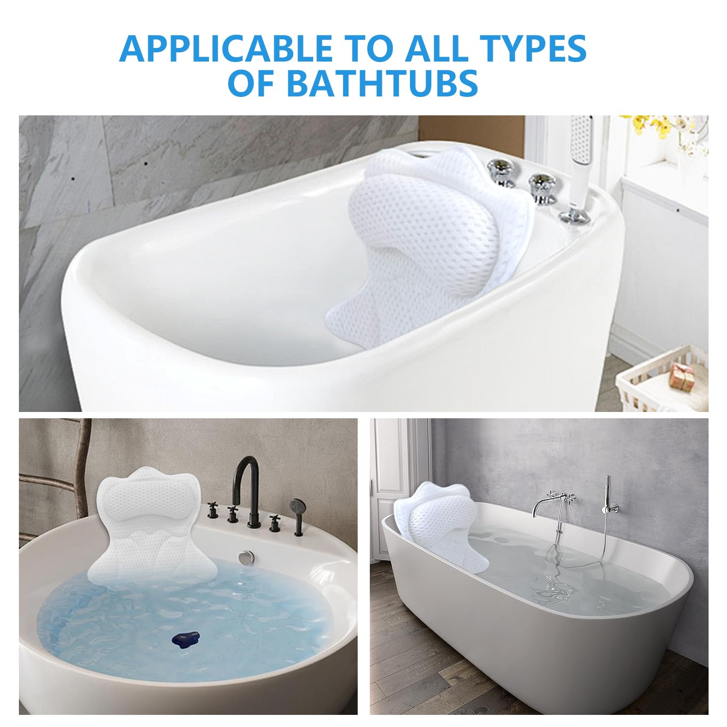 Almohada REEZEIVI para baño, sostiene cuello y espalda para una experiencia más tranquila.