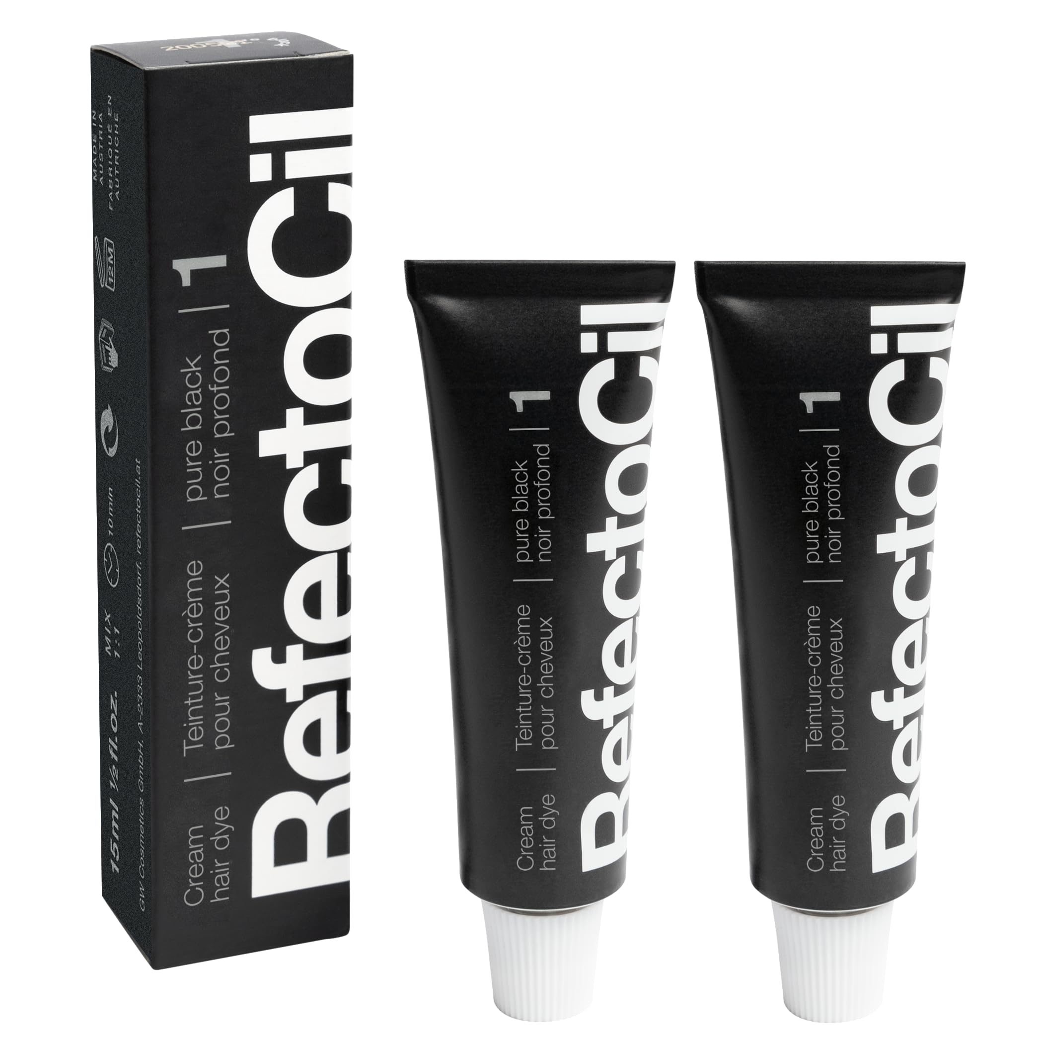 RefectoCil crema tintura negro N.º 1, color intenso para resultados duraderos.