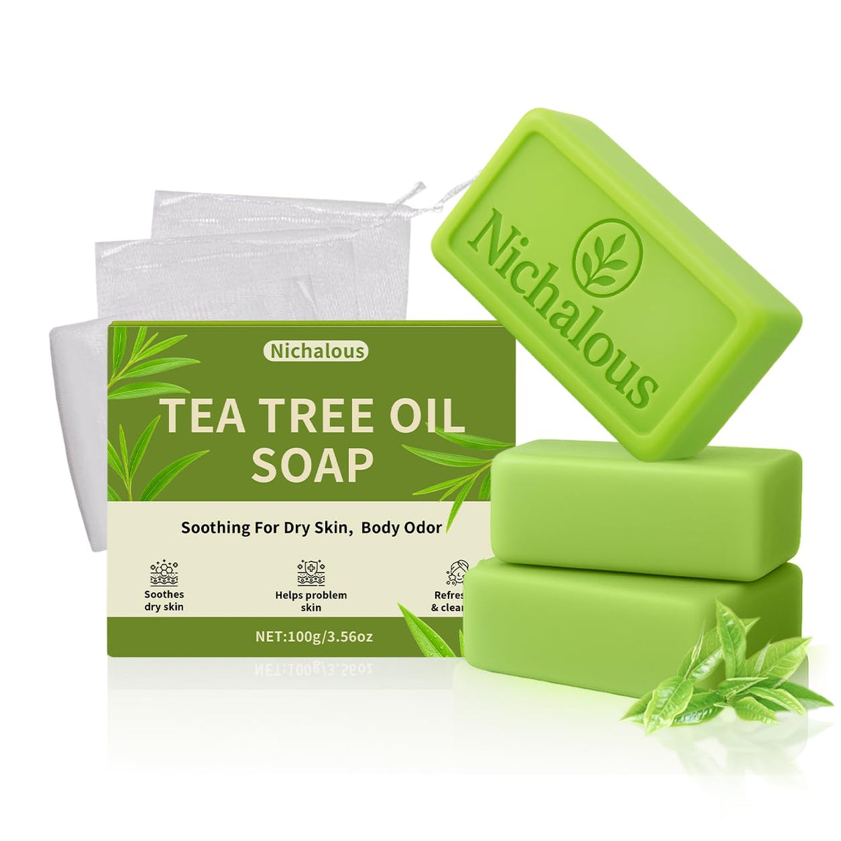 Regpem jabón árbol del té barra 3 piezas, limpieza suave para piel