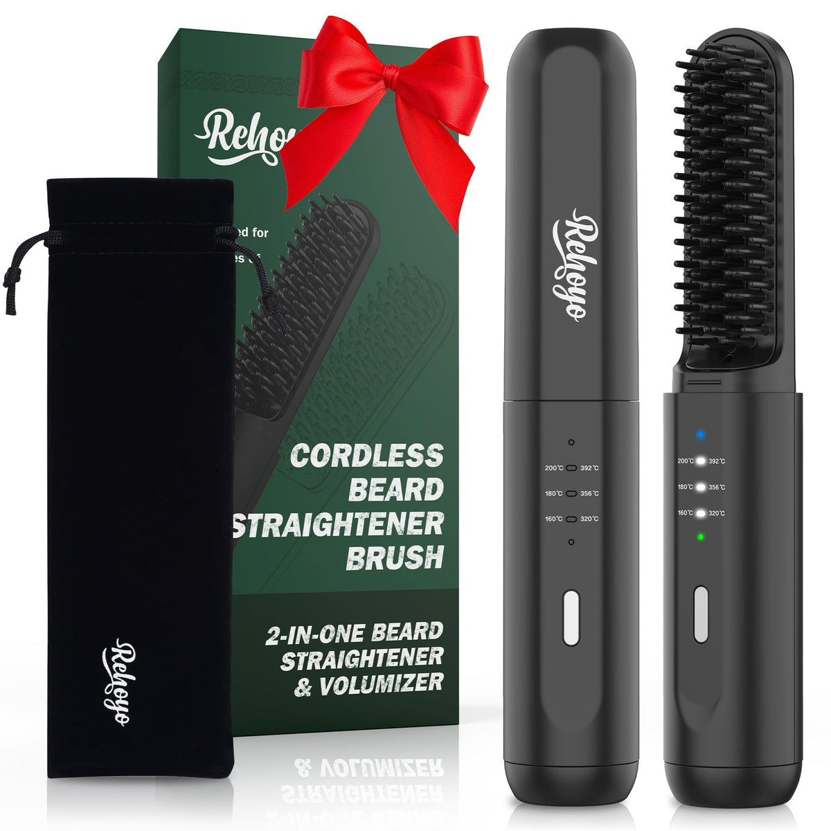 REHOYO cepillo alisador de barba con diseño inalámbrico, ideal para viajar y usar sin cables.
