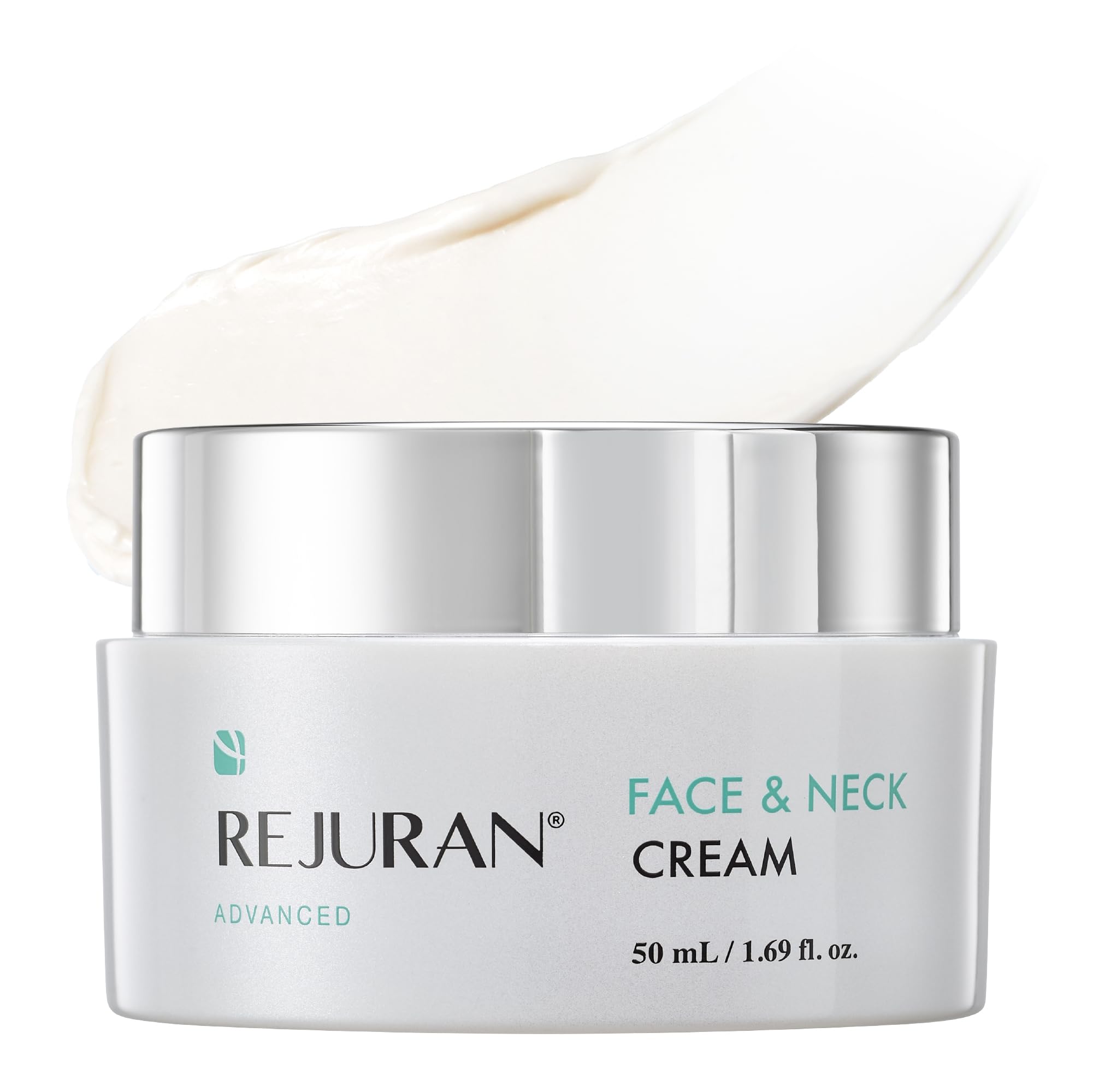 Crema REJURAN en envase, para aplicación suave y cuidado diario de rostro y cuello.