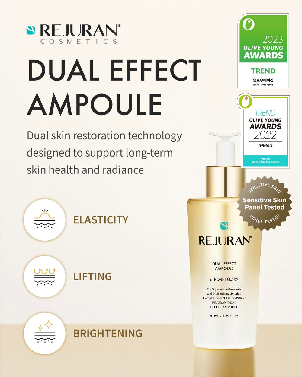 REJURAN Dual Effect Ampoule con gotero para dosificación precisa y aplicación cómoda.