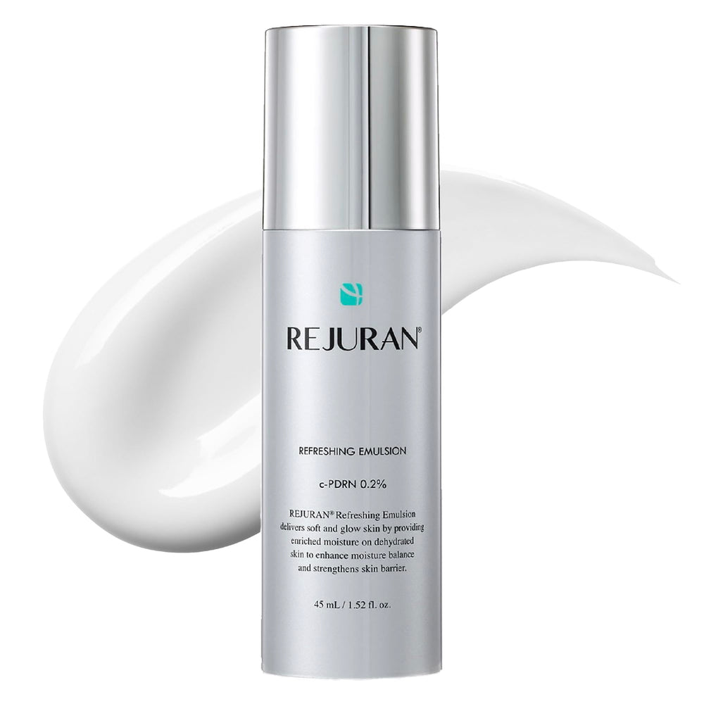 REJURAN Emulsión Refrescante en frasco para hidratación duradera y cuidado suave.