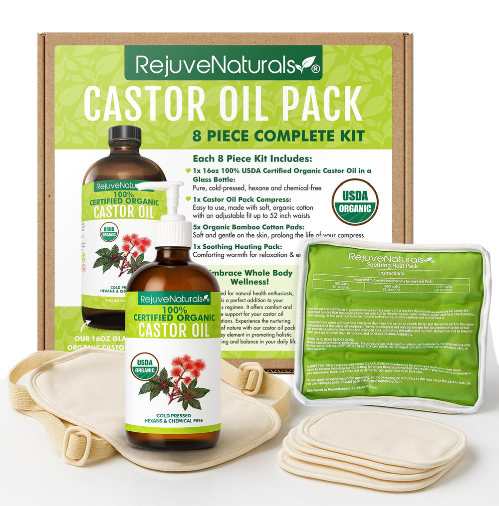 RejuveNaturals bote de aceite ricino 16 onzas para uso cosmético diario.