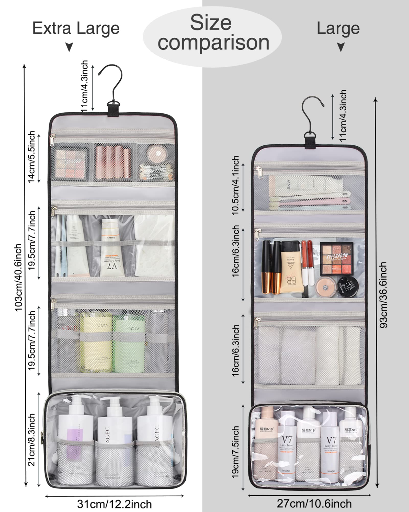 Relavel bolsa de aseo viajera capacidad ampliada para más productos.