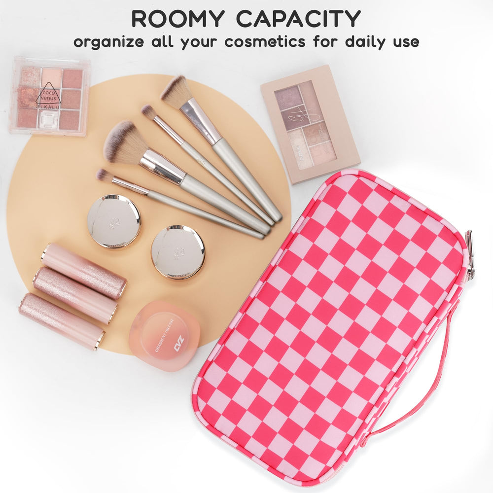 Relavel bolsa de maquillaje rosa, diseño compacto y ligero para llevar en bolso