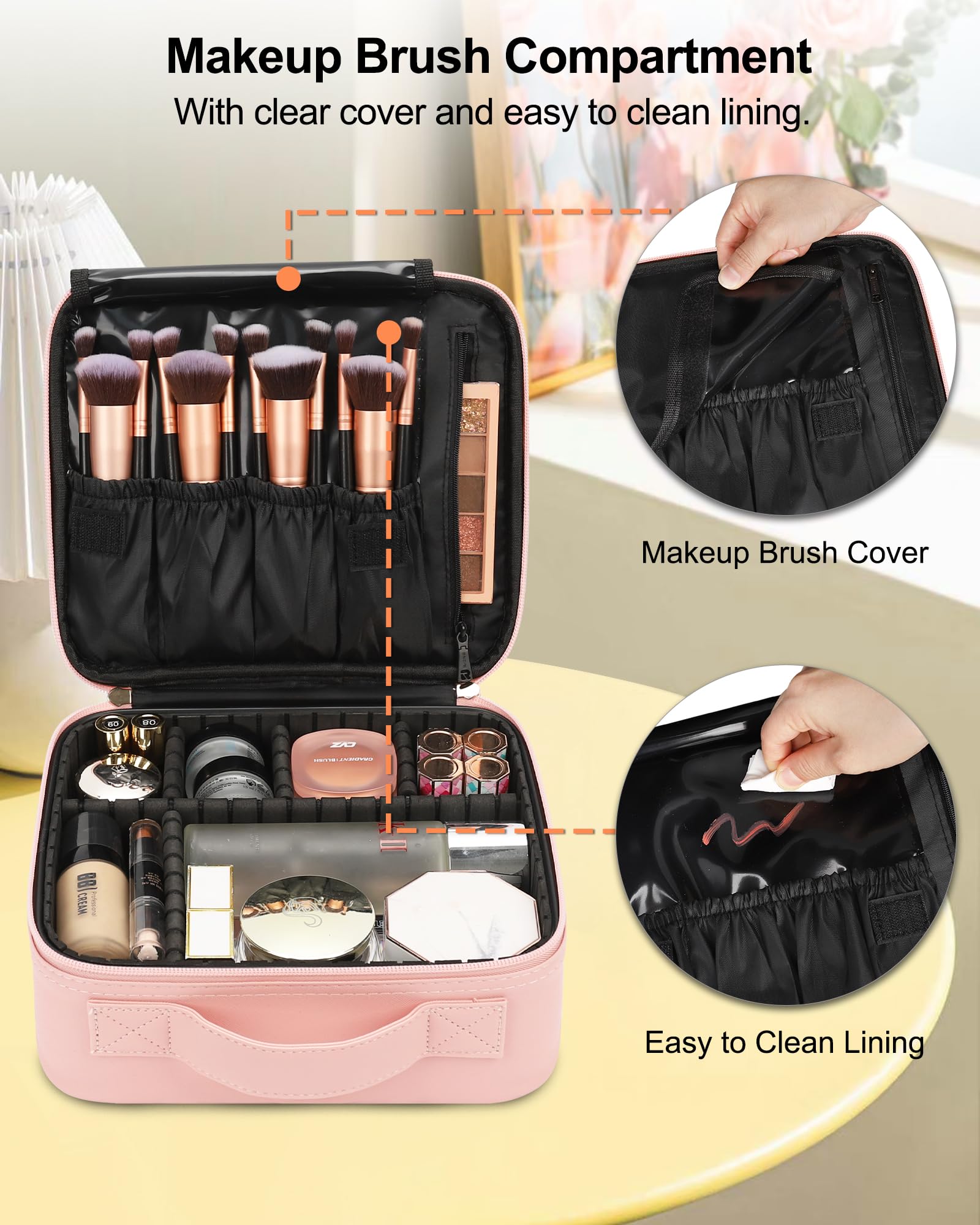 Bolso de maquillaje rosa compacto Relavel ideal para transporte