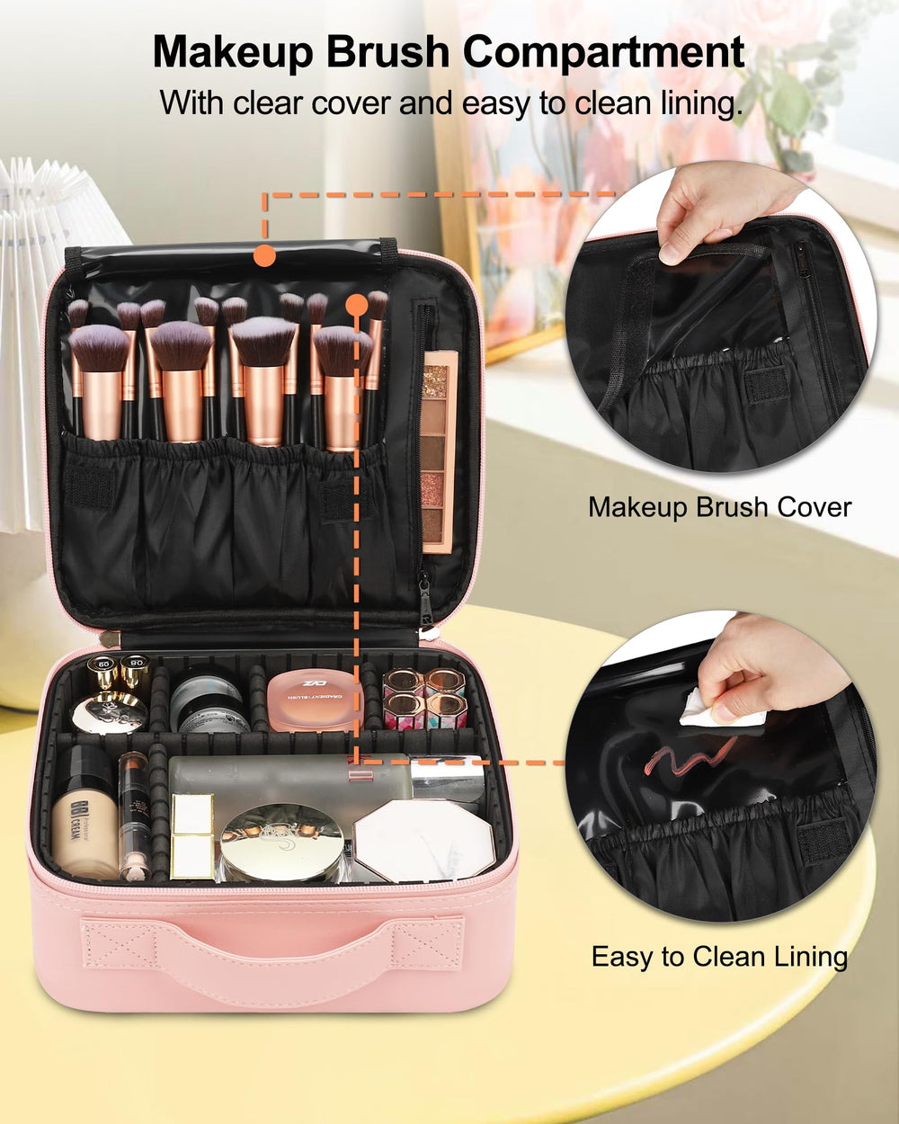 Bolso de maquillaje rosa compacto Relavel ideal para transporte