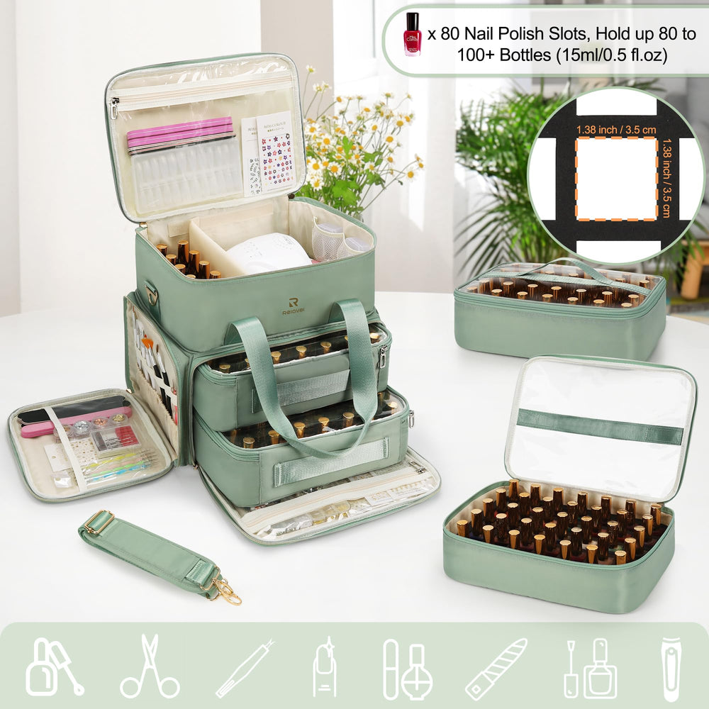 Relavel emplacement haut pour lampe et vernis, organisation efficace.
