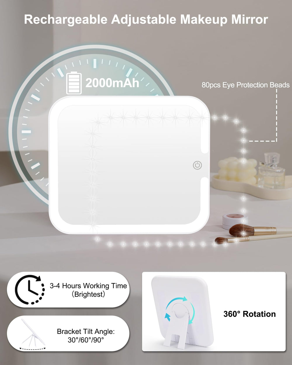 Relavel espejo LED con 80 LEDs para tres tonos de luz.
