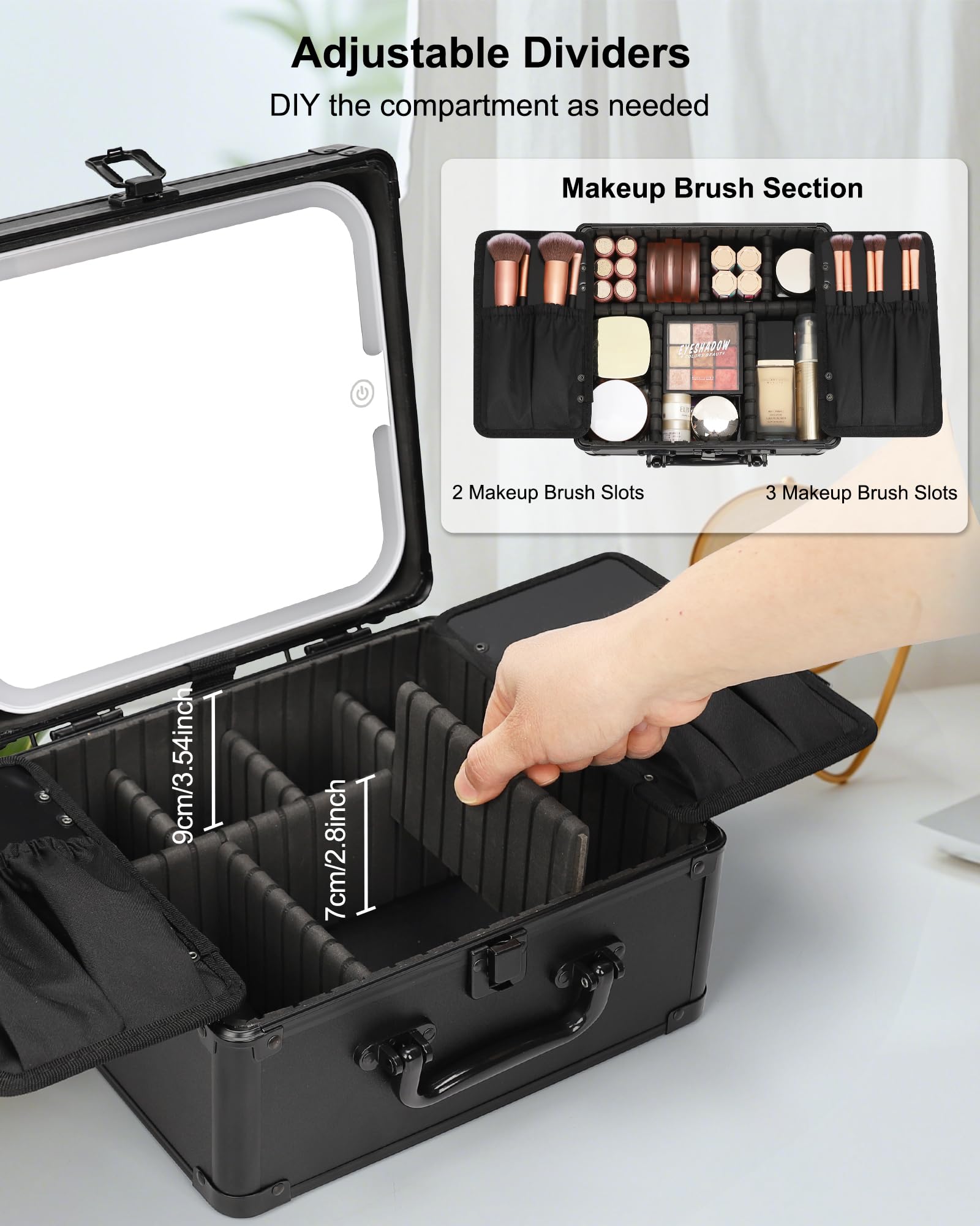 Relavel estuche de maquillaje para viaje con divisiones ajustables y organización