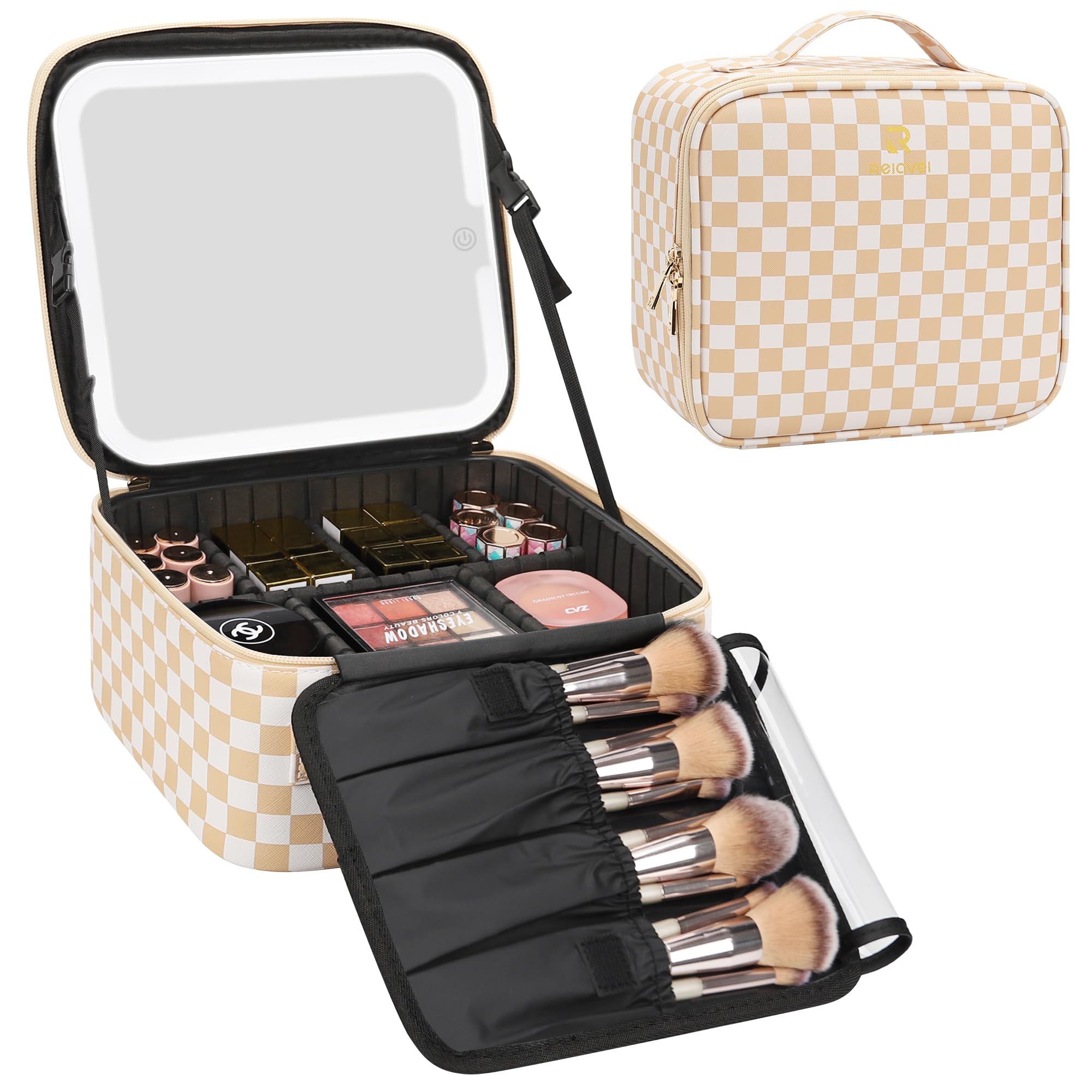 Relavel maleta de maquillaje con espejo LED para organización y viaje.