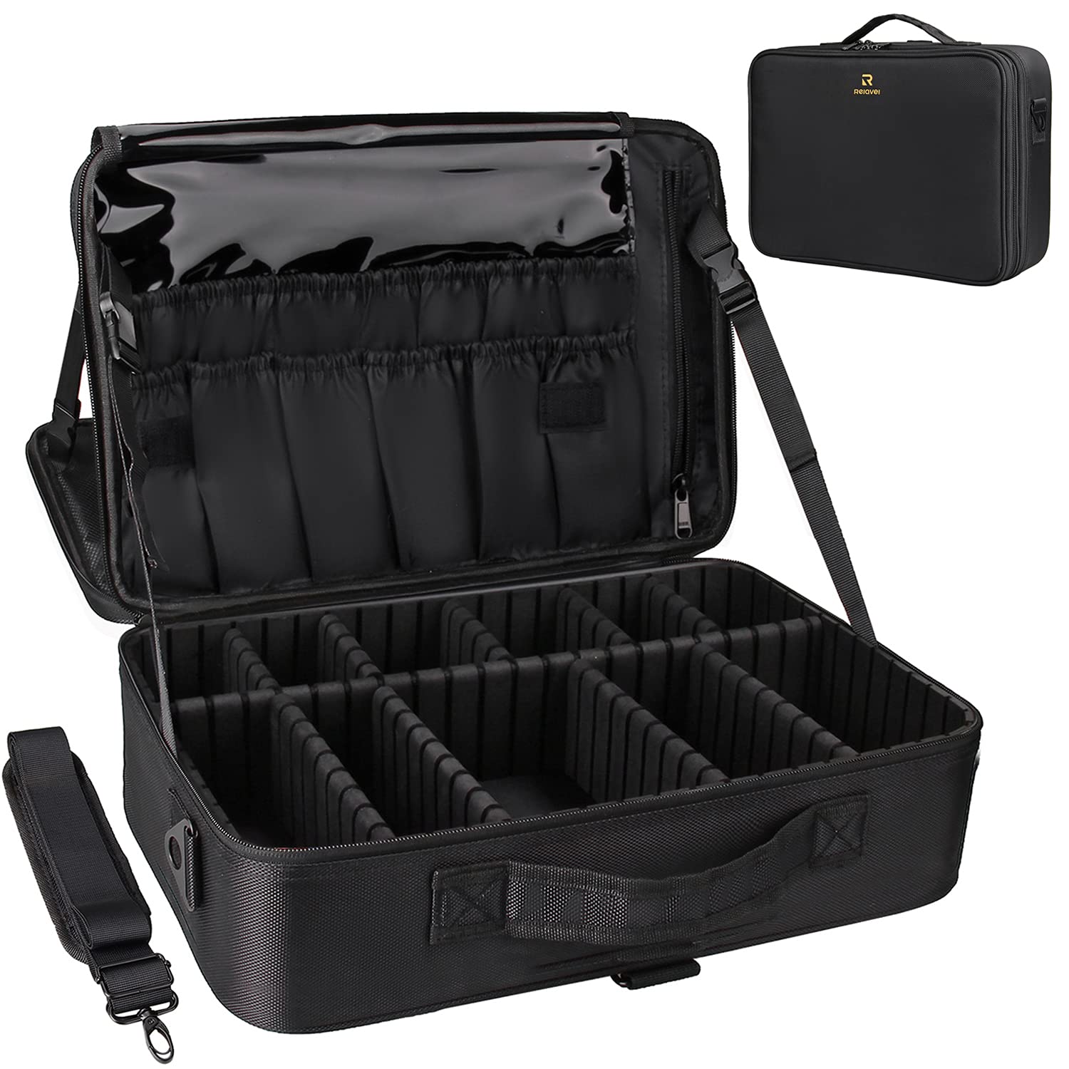 Relavel maletín de maquillaje grande con Oxford resistente, ideal para viajes y organización de productos.