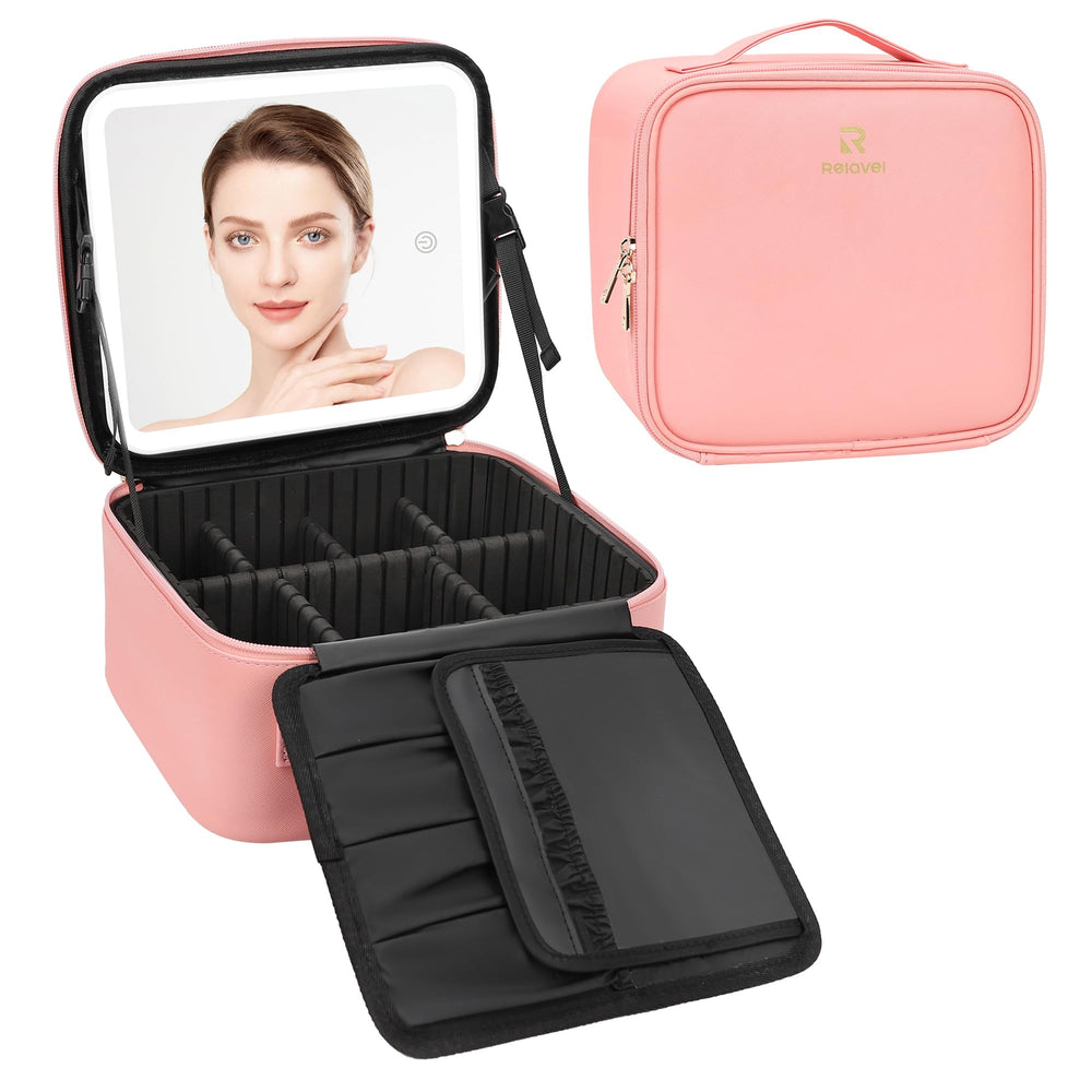 Relavel maletín rosa elegante, diseño portátil ideal como regalo de belleza.