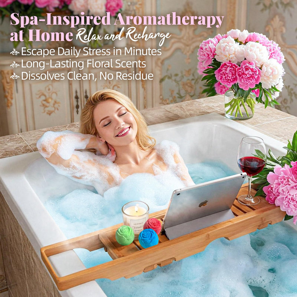 Bombas RelaxRose de magnolia: toque floral para un spa en casa.