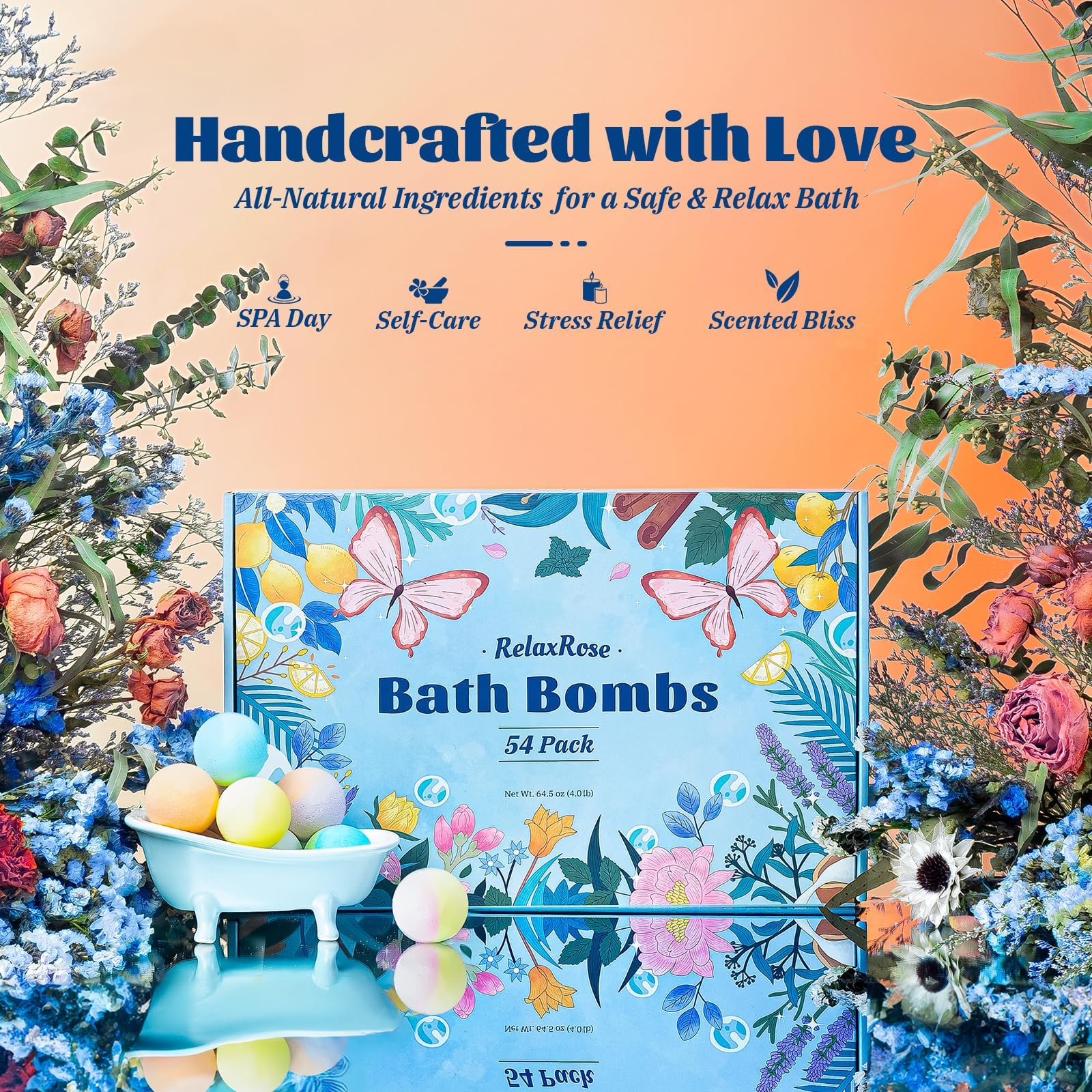 RelaxRose empaque regalo para bombas de baño, ideal para cumpleaños