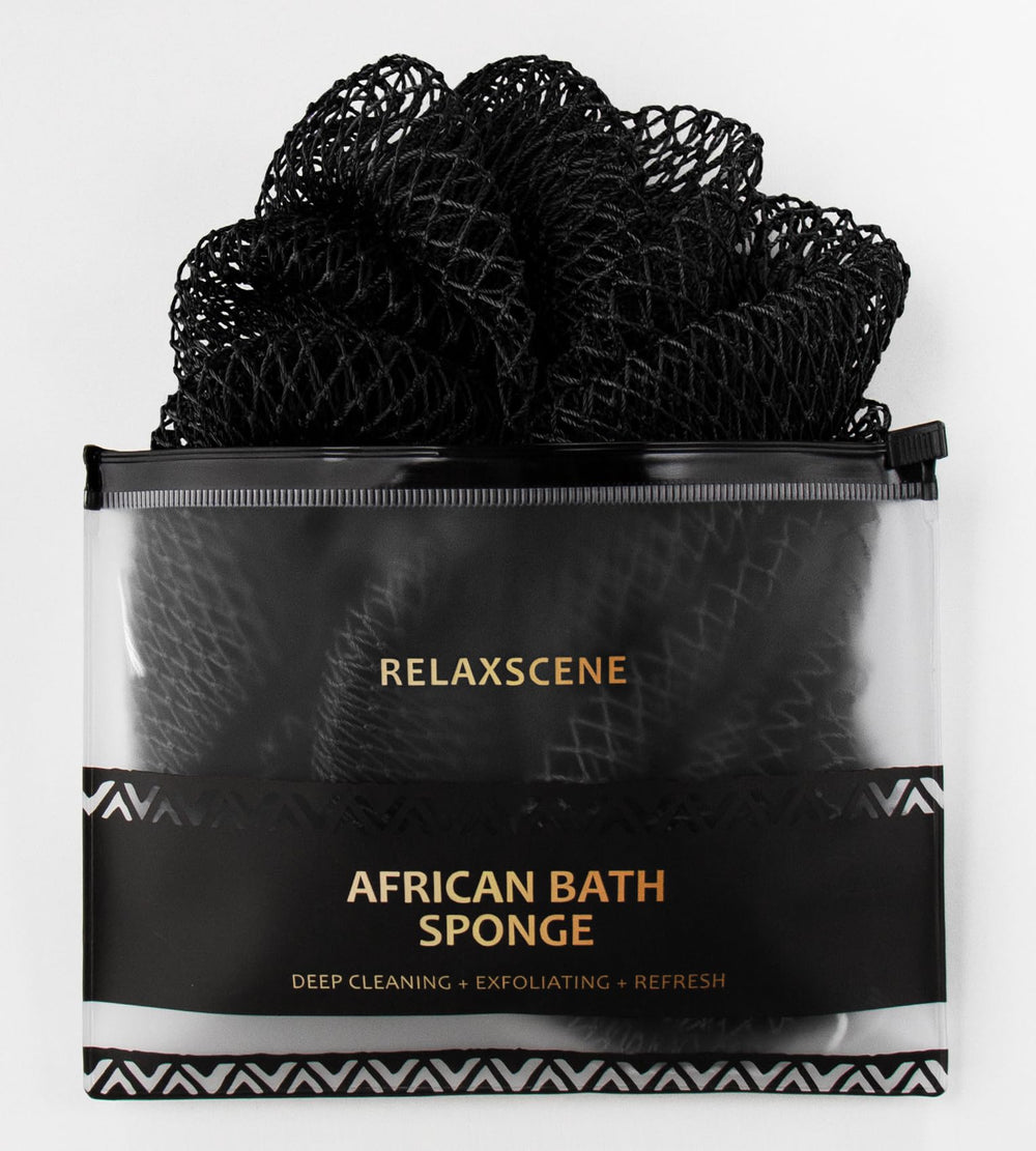 Esponja africana RelaxScene con red exfoliante para la espalda.