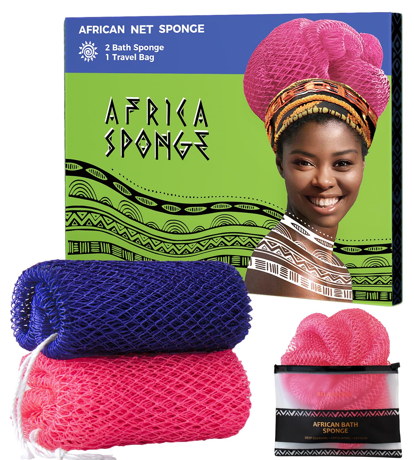 RelaxScene esponja de red africana 2 piezas en purpura y rosa para exfoliar suavemente