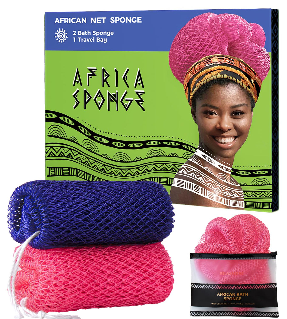 RelaxScene esponja de red africana 2 piezas en purpura y rosa para exfoliar suavemente