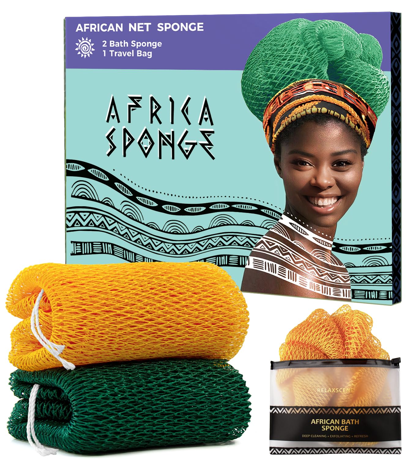 RelaxScene esponja de red africana amarilla para exfoliar y relajar la piel