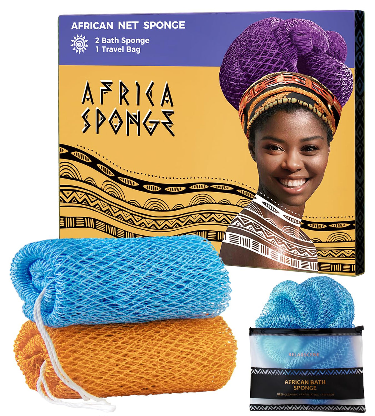 RelaxScene esponja de red africana, dúo exfoliante para una ducha suave y revitalizante