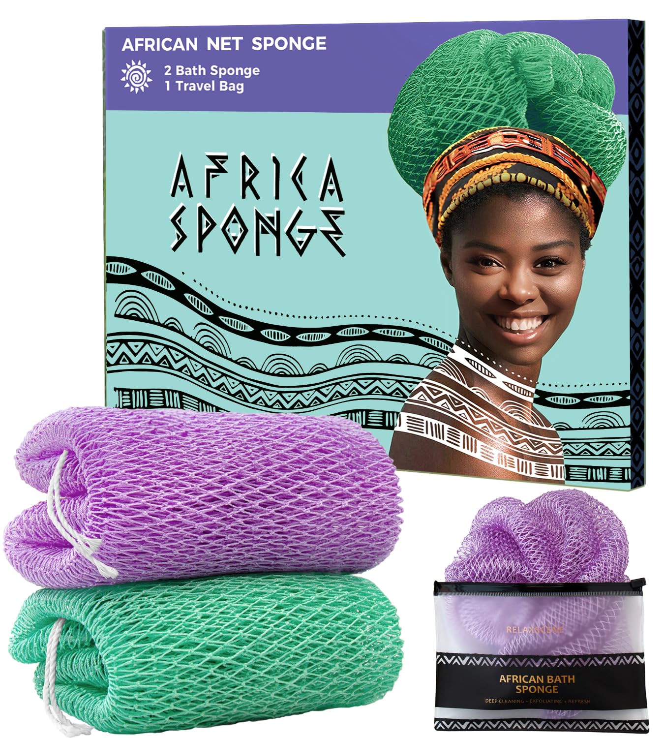 RelaxScene esponja de red africana con nudos para la espalda, exfoliante suave.