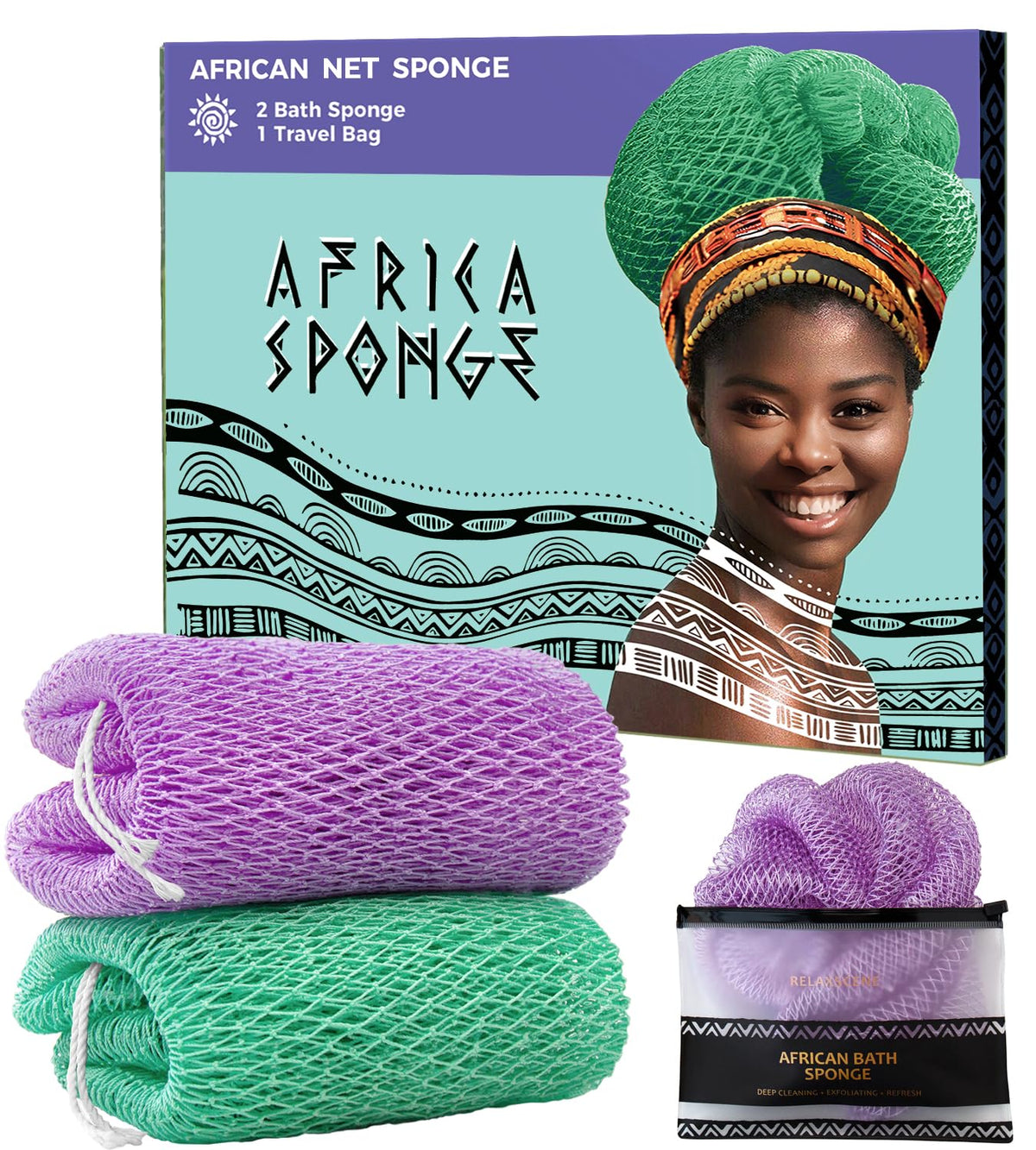 RelaxScene esponja de red africana con nudos para la espalda, exfoliante suave.