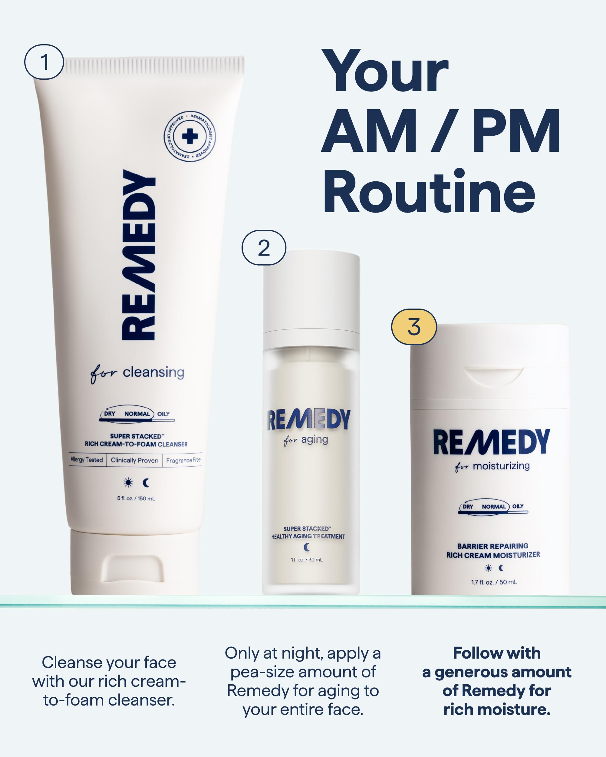 Remedy Science rutina de cuidado facial, integación suave con otros productos.